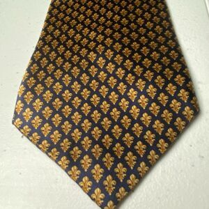 Ashford & Brooks 100% Silk Handmade Mens Tie Blue Gold Fleur de Lis Handmade USA